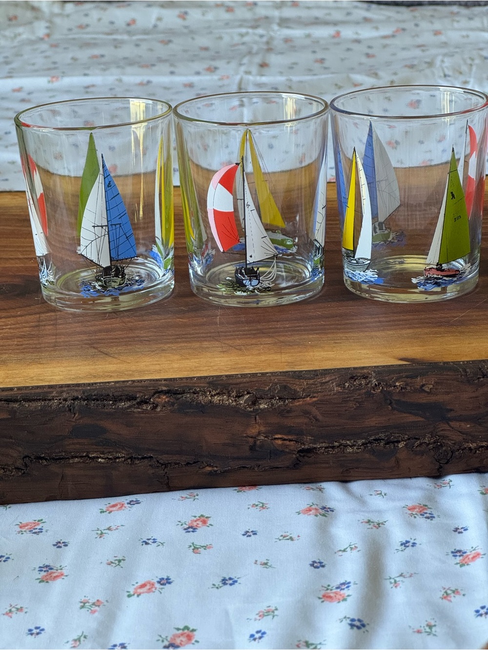 Vintage Set of Three Arcoroc France Nautical Sailboat Glasses